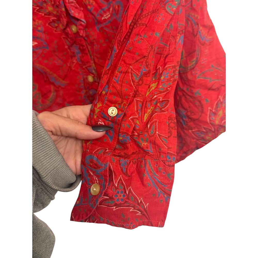 Lauren Jeans Co Ralph Lauren Women’s Red Paisley Ruffle Blouse Boho Western - Picture 3 of 10